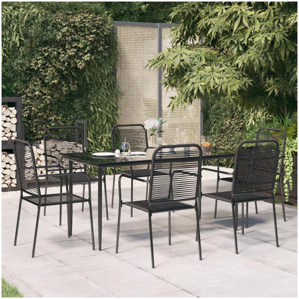 Set Da Pranzo Da Giardino 7 Pz Nero Corda Di Cotone E Acciaio - Foto 1