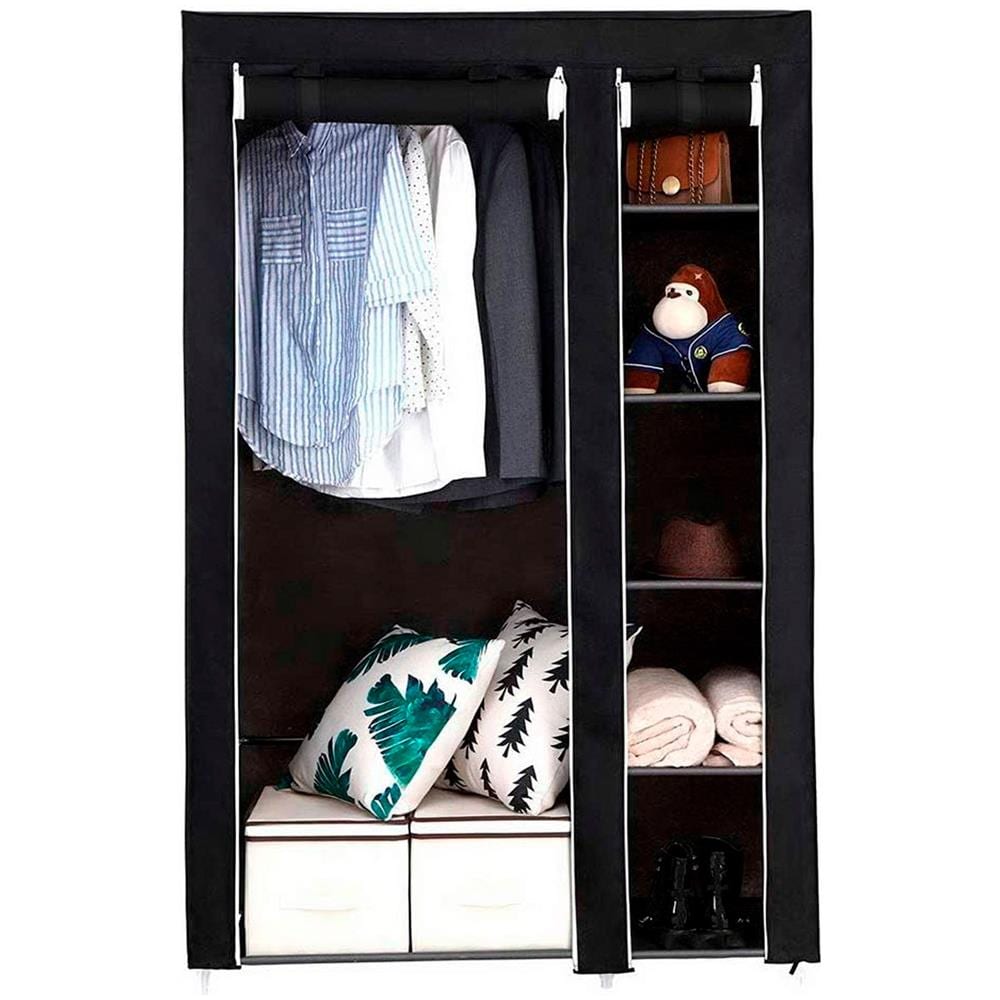 Guardaroba In Tessuto Con Ante Con Cerniera Home Misura 170x110x45 Cm Nero - Foto 1