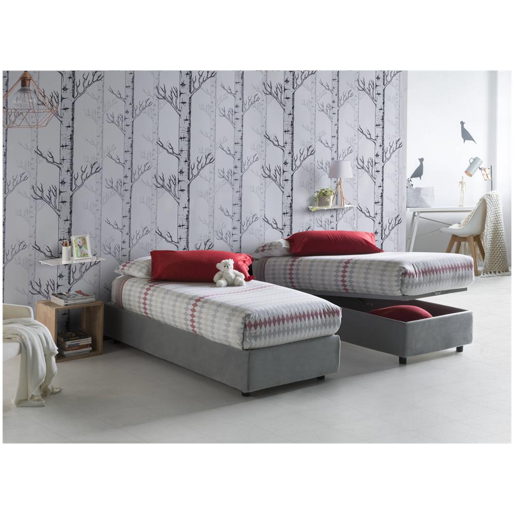 Letto Singolo Asia, Letto Contenitore Con Rivestimento In Tessuto, 100% Made In Italy, Apertura Frontale, Adatto Per Materasso Cm 80x190, Grigio - Foto 1