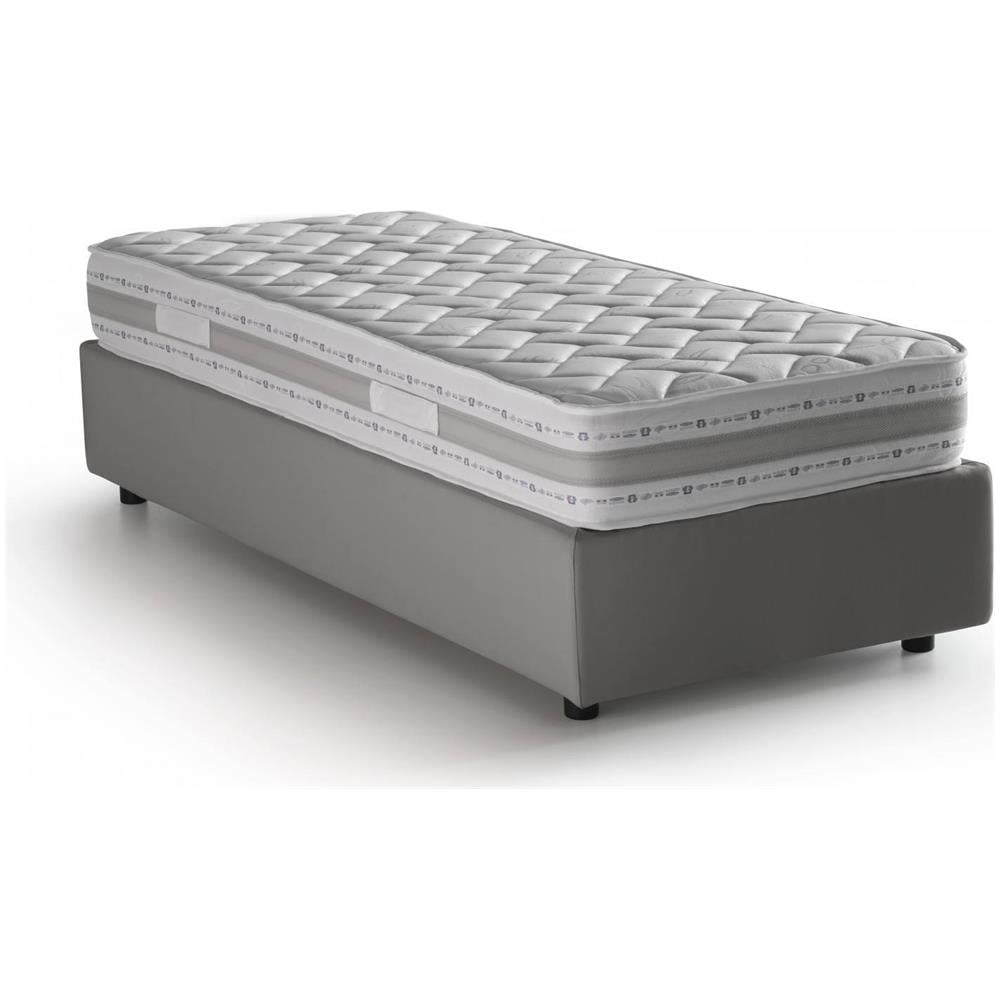 Letto Singolo Asia, Letto Contenitore Con Rivestimento In Tessuto, 100% Made In Italy, Apertura Frontale, Adatto Per Materasso Cm 80x190, Grigio - Foto 2