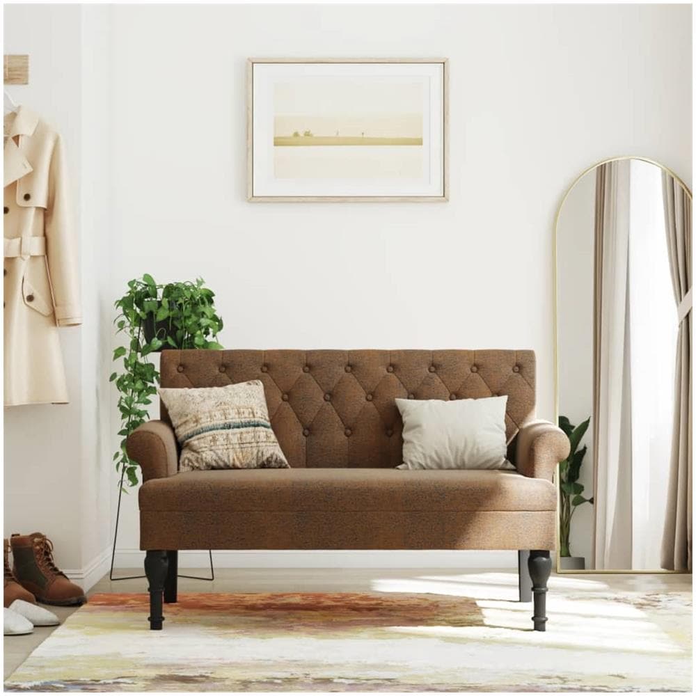Panca Con Schienale Marrone 120x62x75,5 Cm In Scamosciato - Foto 1