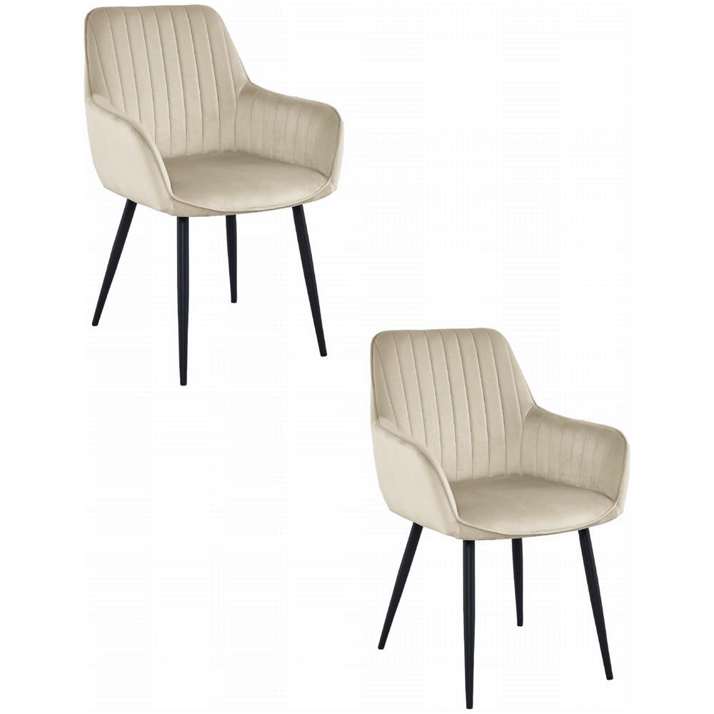 SELO Sedia in velluto beige con gambe nere, set da 2 - Foto 1
