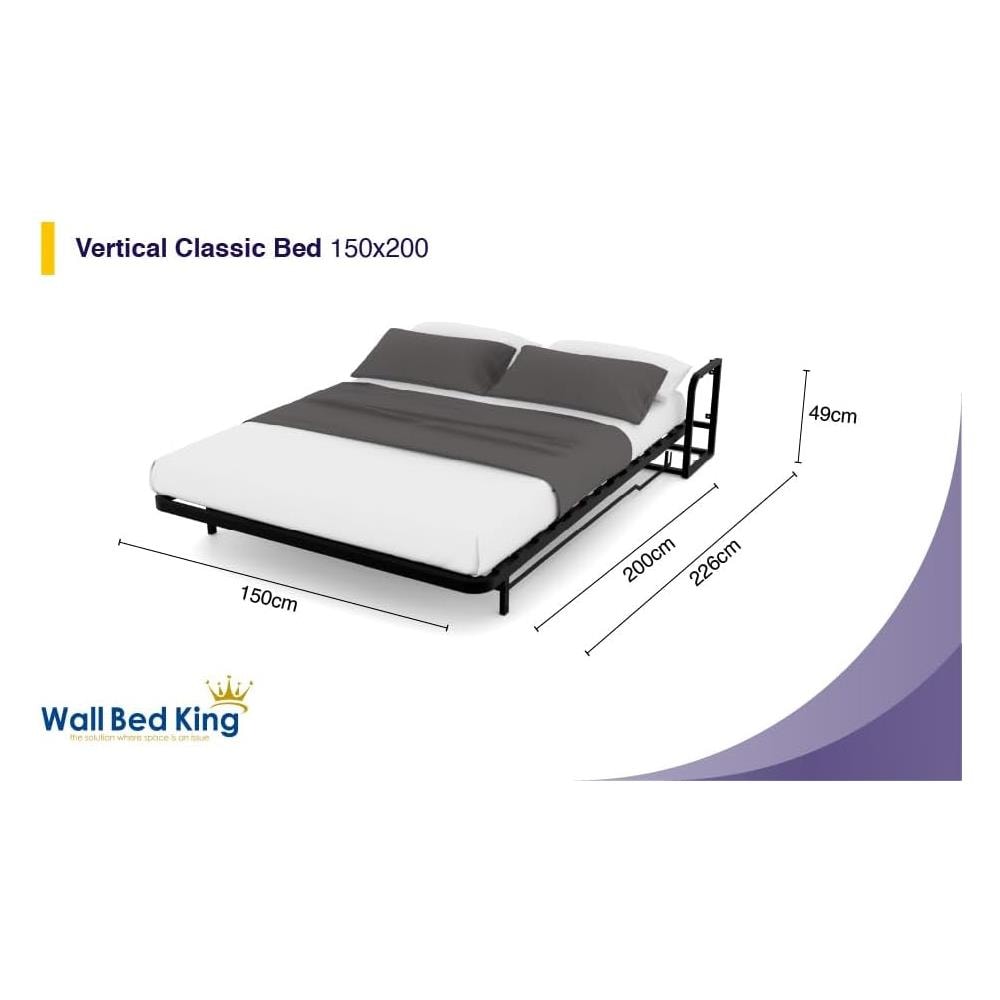Letto a Scomparsa Verticale Classic 150 x 200 - Meccanismo a Pistone a Gas, Supporta fino a 350kg, Design Salva-spazio, Montaggio Facile, Compatibile con Materassi (Spessore Fino a 30cm) - Foto 1