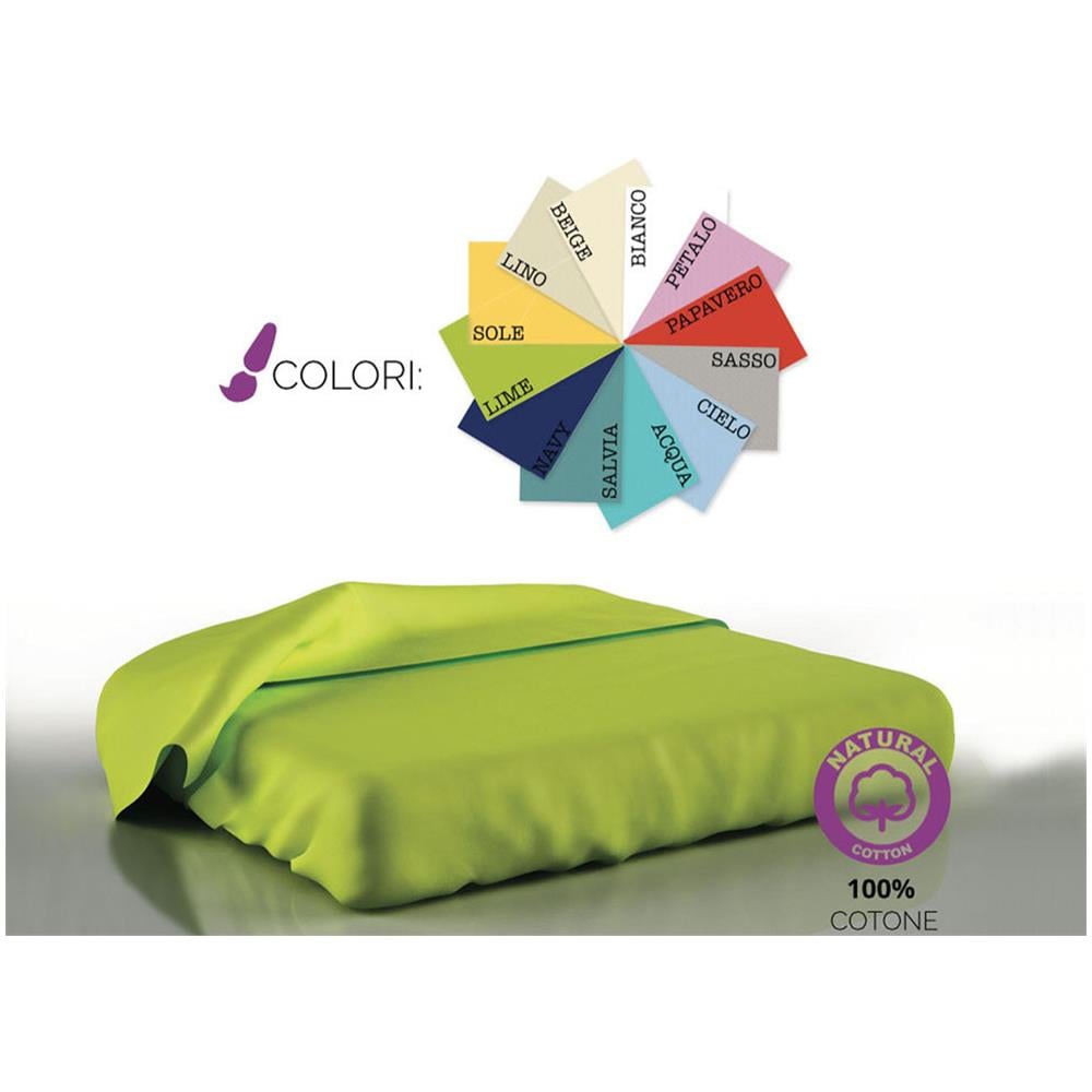 Lenzuolo Sopra Cordonetto In 100% Cotone In Tinta Unita Modello L.T Singolo Lime - Foto 2