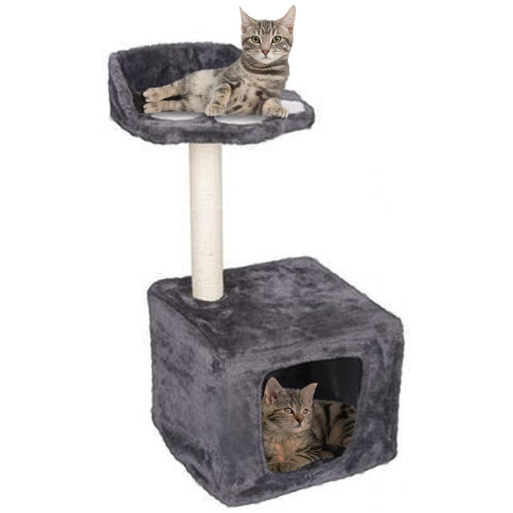 Albero Palo Tiragraffi Gatti Con Cuccia E Piattaforma 68x30cm Peluche E Sisal - Foto 1