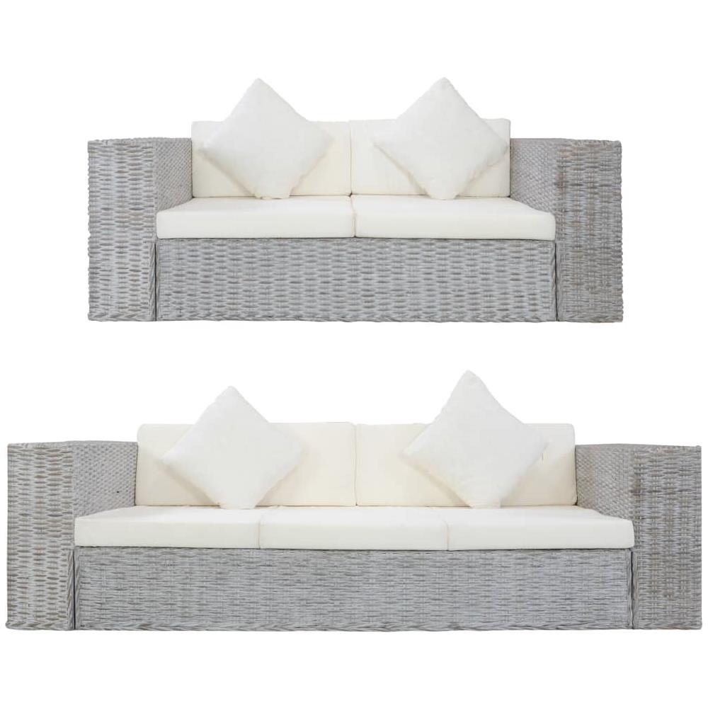 Set Di Divani 2 Pz Con Cuscini Grigio In Rattan Naturale - Foto 1