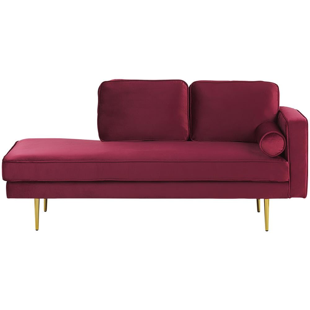 Chaise Longue In Velluto Rosso Scuro Destra Miramas - Foto 1