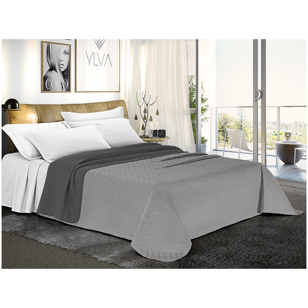Trapuntino Copriletto Bicolor Double Face - Una Piazza E Mezza 220x280 Cm Grigio Chiaro / grigio Scuro - Foto 1