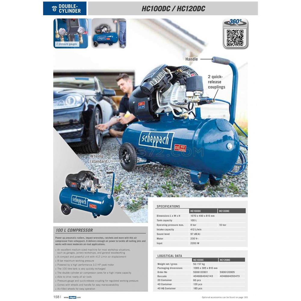 Compressore Aria 100 Lt Lubrificato 10 Bar Bicilindrico A V Hc120dc - Foto 5
