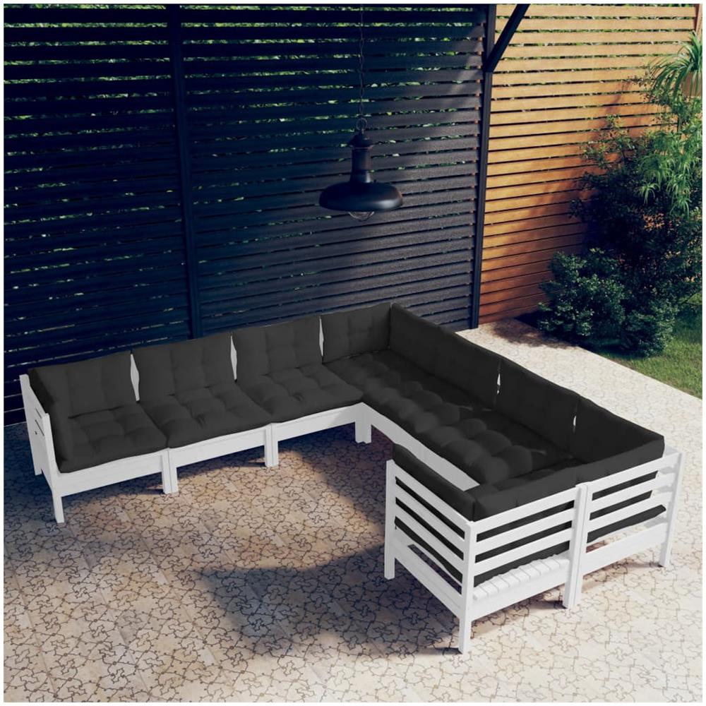 Set Divani Da Giardino 8 Pz Con Cuscini Bianchi Legno Di Pino - Foto 1