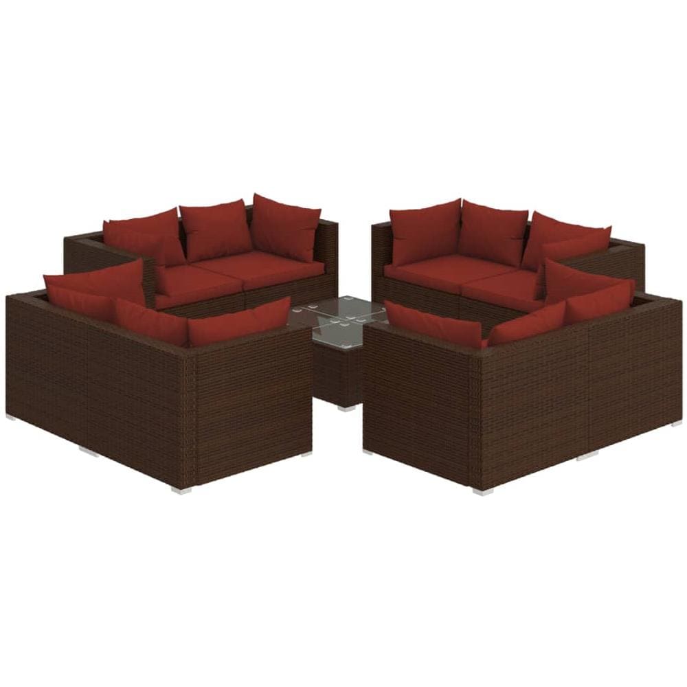 Set Divani Da Giardino 9 Pz Con Cuscini In Polyrattan Marrone - Foto 1