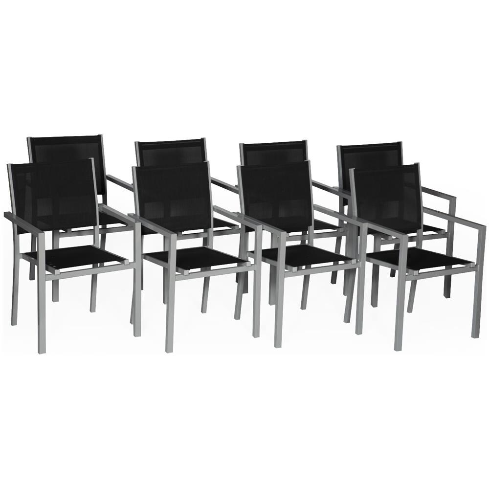 Set Di 8 Sedie In Alluminio Grigio - Textilene Nero - Foto 1