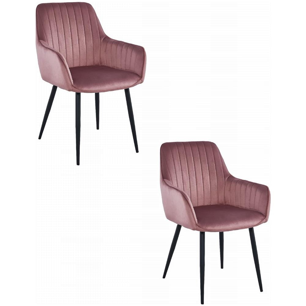 SELO Sedia in velluto rosa con gambe nere, set da 2 - Foto 1