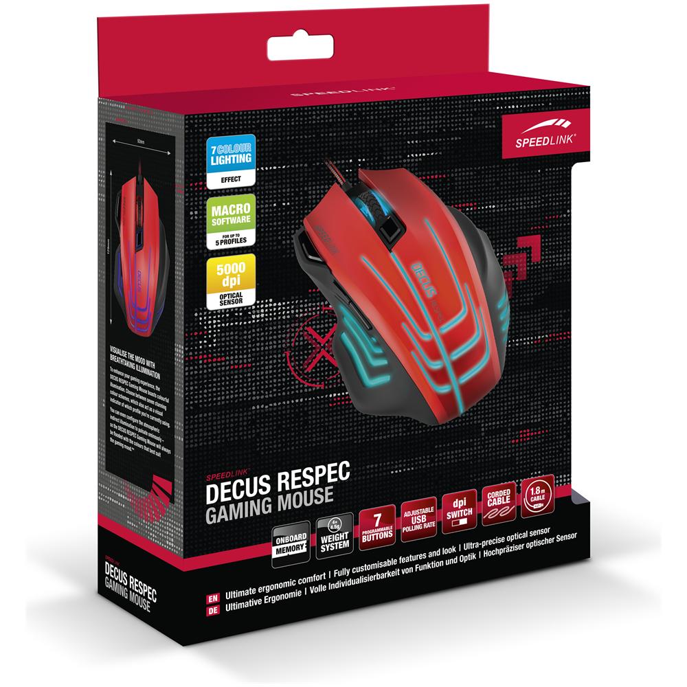 Decus Respec USB Ottico 5000DPI Mano destra Nero, Rosso mouse - Foto 5