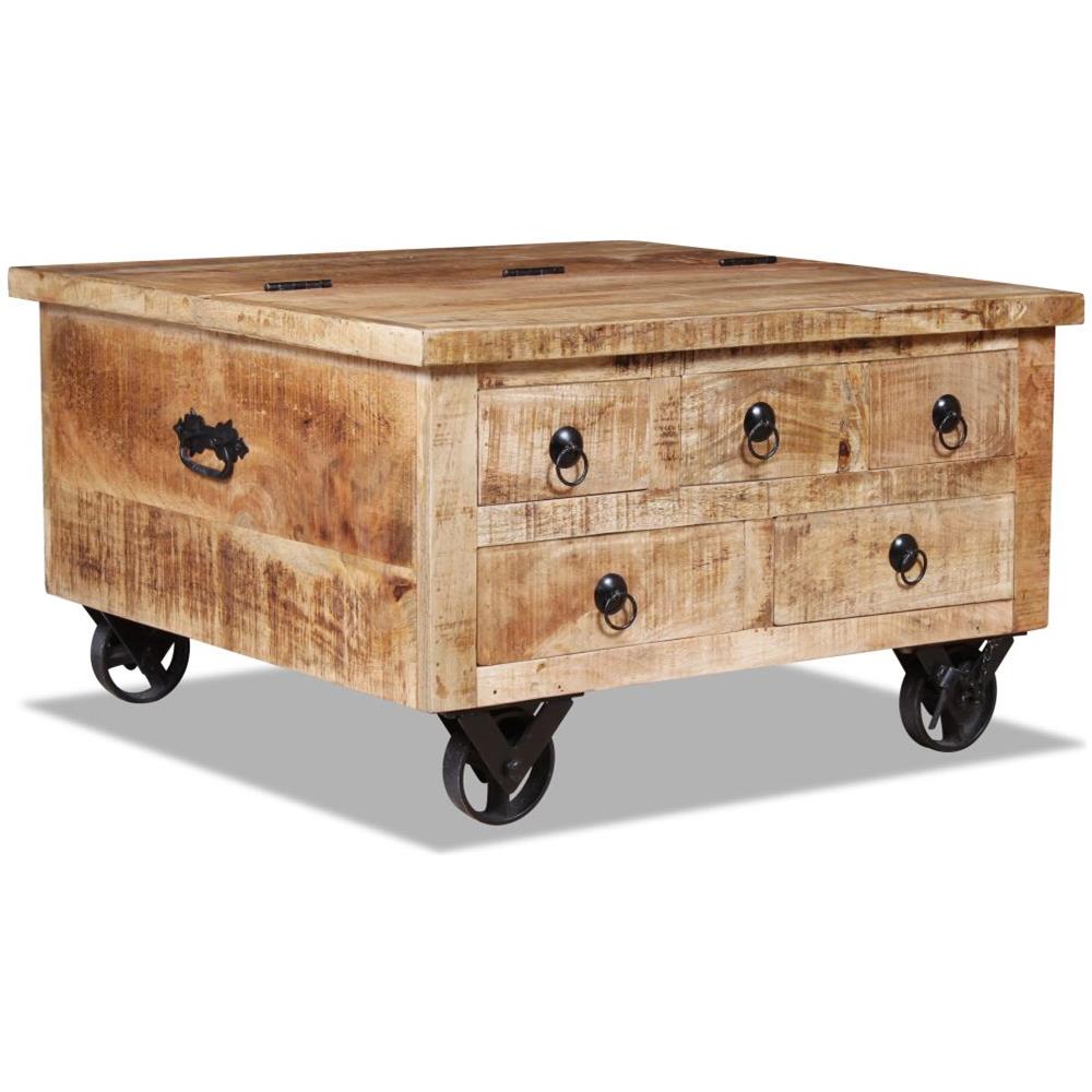 Tavolino Da Caffè In Legno Grezzo Di Mango 70x70x40 Cm - Foto 7