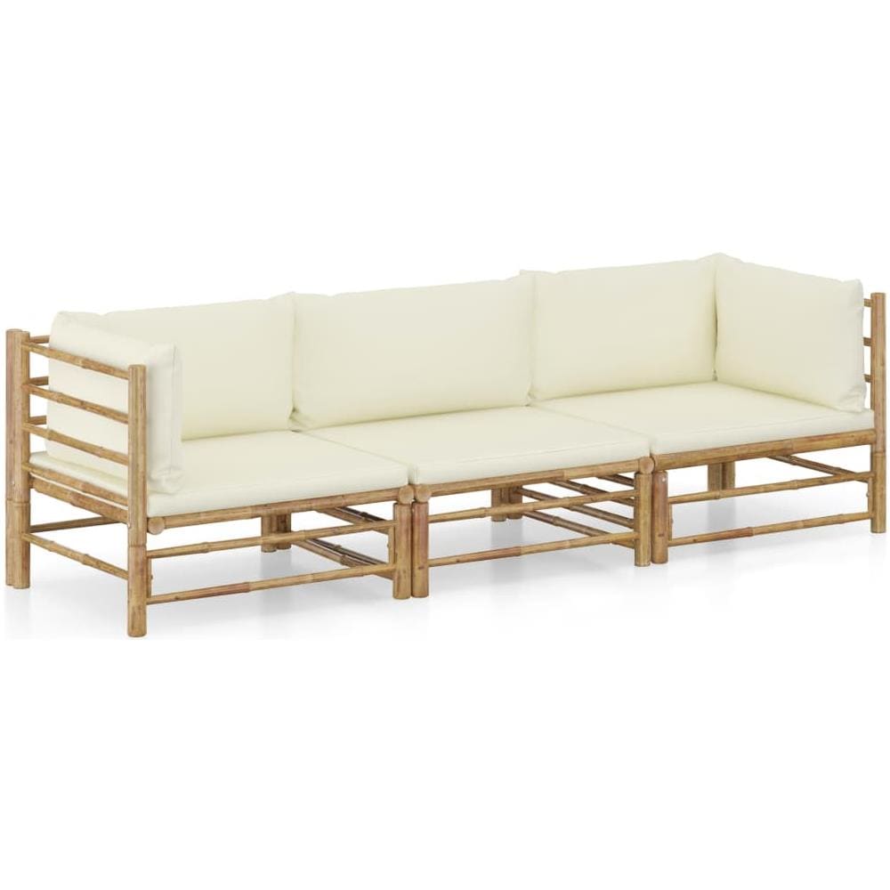 Set Divani Da Giardino 3 Pz Con Cuscini Bianco Crema In Bamb? - Foto 1