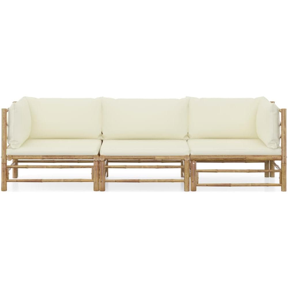 Set Divani Da Giardino 3 Pz Con Cuscini Bianco Crema In Bamb? - Foto 2