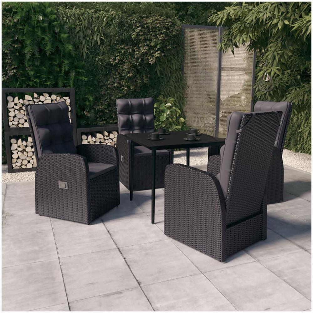 Set Da Pranzo Per Giardino 5 Pz Con Cuscini Nero - Foto 1
