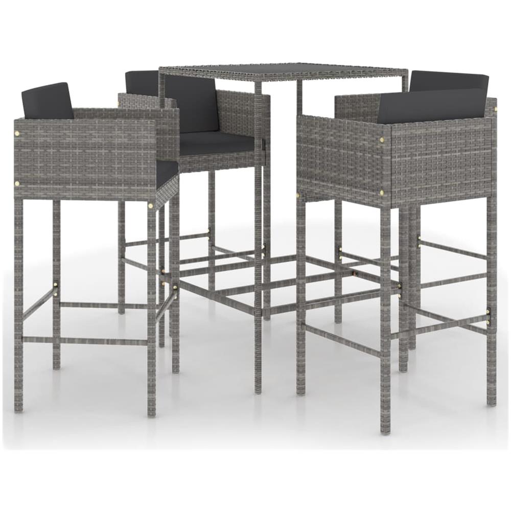Set Da Bar Da Giardino 5 Pz Con Cuscini In Polyrattan Grigio - Foto 2