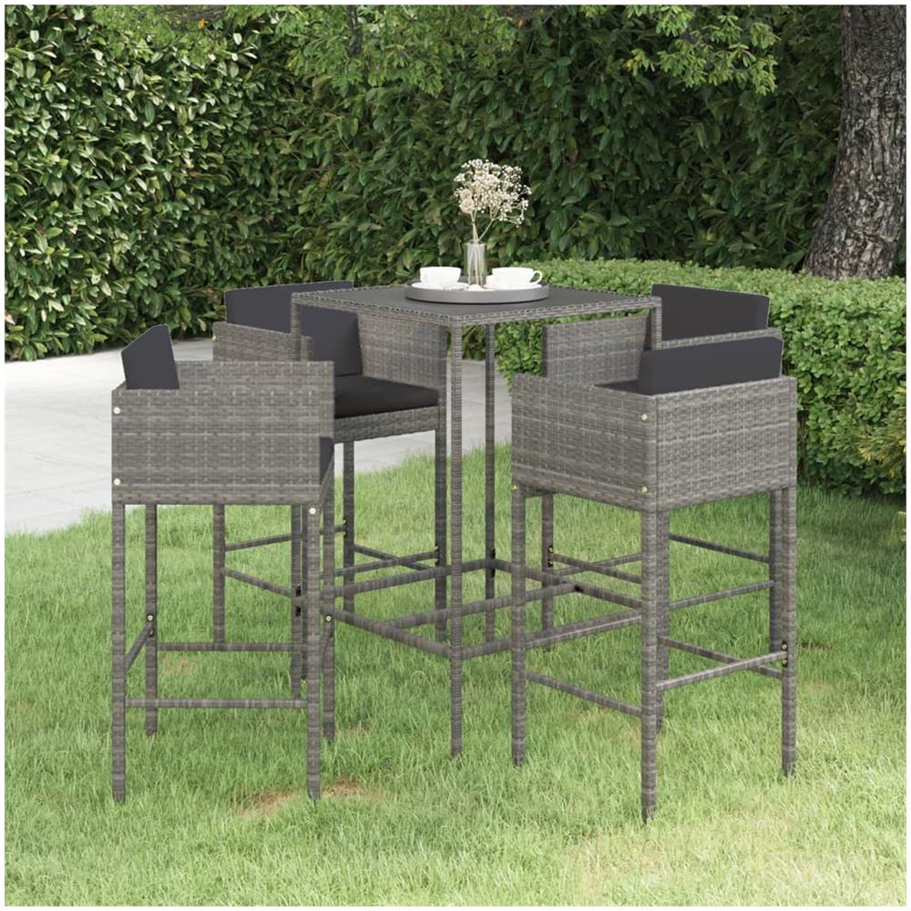 Set Da Bar Da Giardino 5 Pz Con Cuscini In Polyrattan Grigio - Foto 1