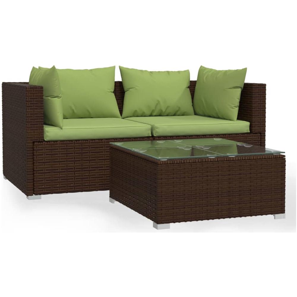 Set Divani Da Giardino Con Cuscini 3 Pz In Polyrattan Marrone - Foto 2