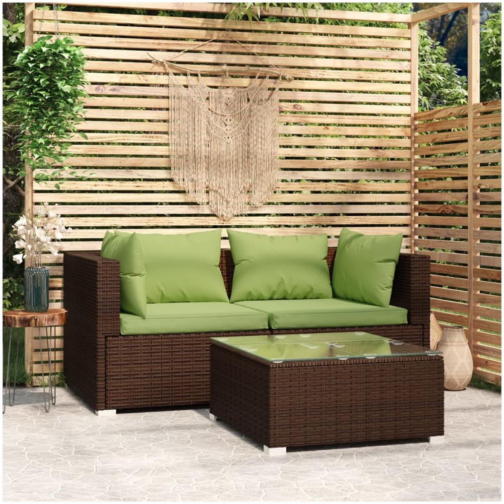 Set Divani Da Giardino Con Cuscini 3 Pz In Polyrattan Marrone - Foto 1