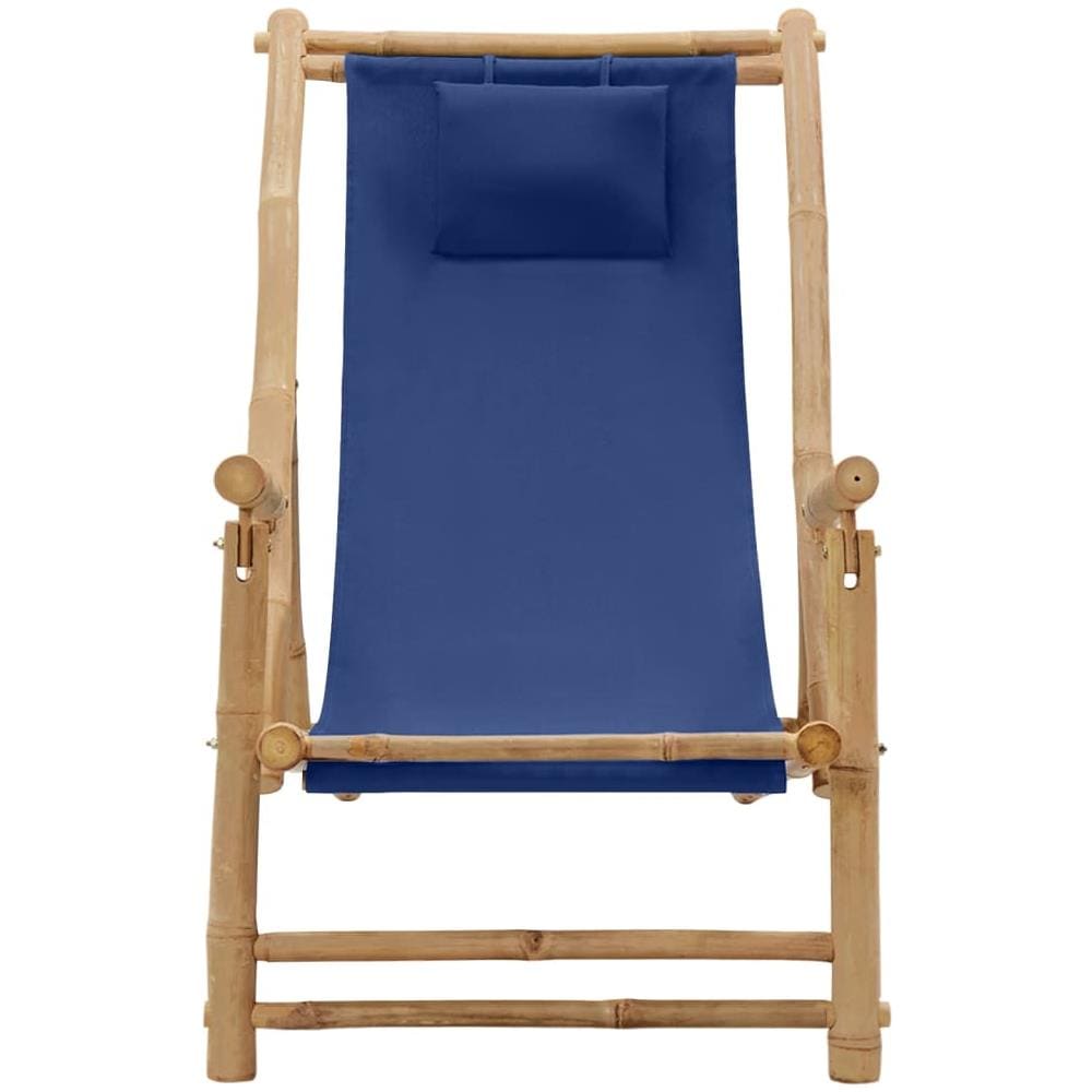 Sedia a Sdraio in Bambù e Tela Blu Marino - Foto 2