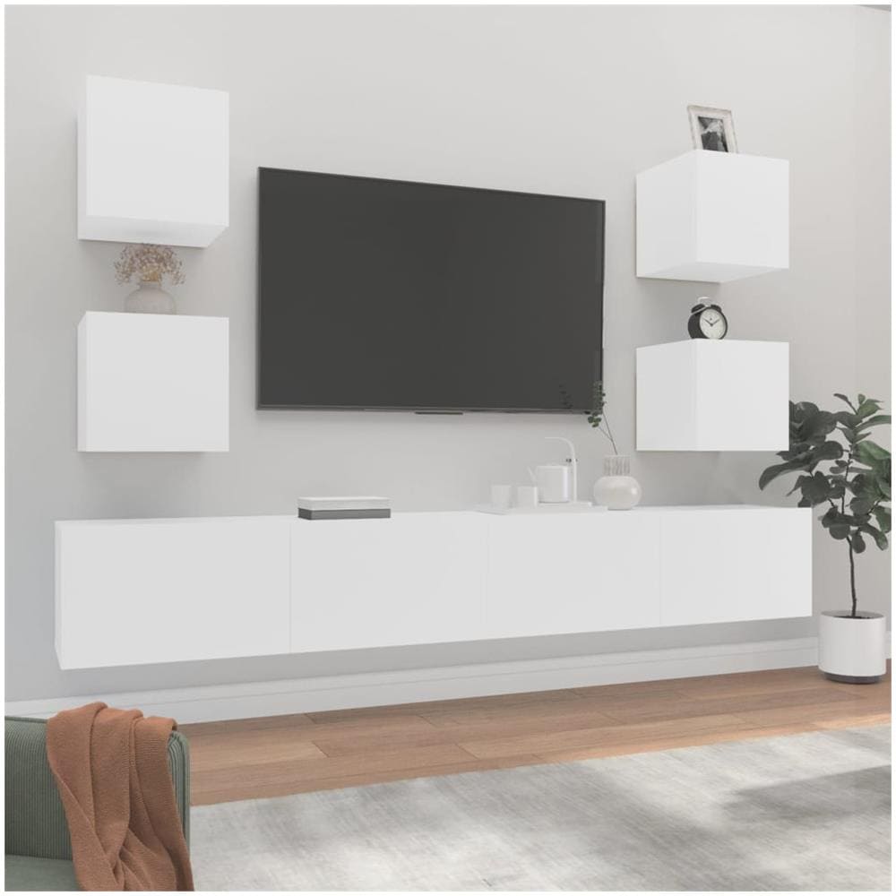 Set Di Mobili Porta Tv 6 Pz Bianco In Legno Multistrato - Foto 1