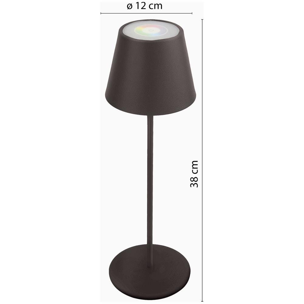 Lampada Da Tavolo Led Ricaricabile, Dimmer Touch, Bianco + Rgb, Ip54. Nero - Foto 1