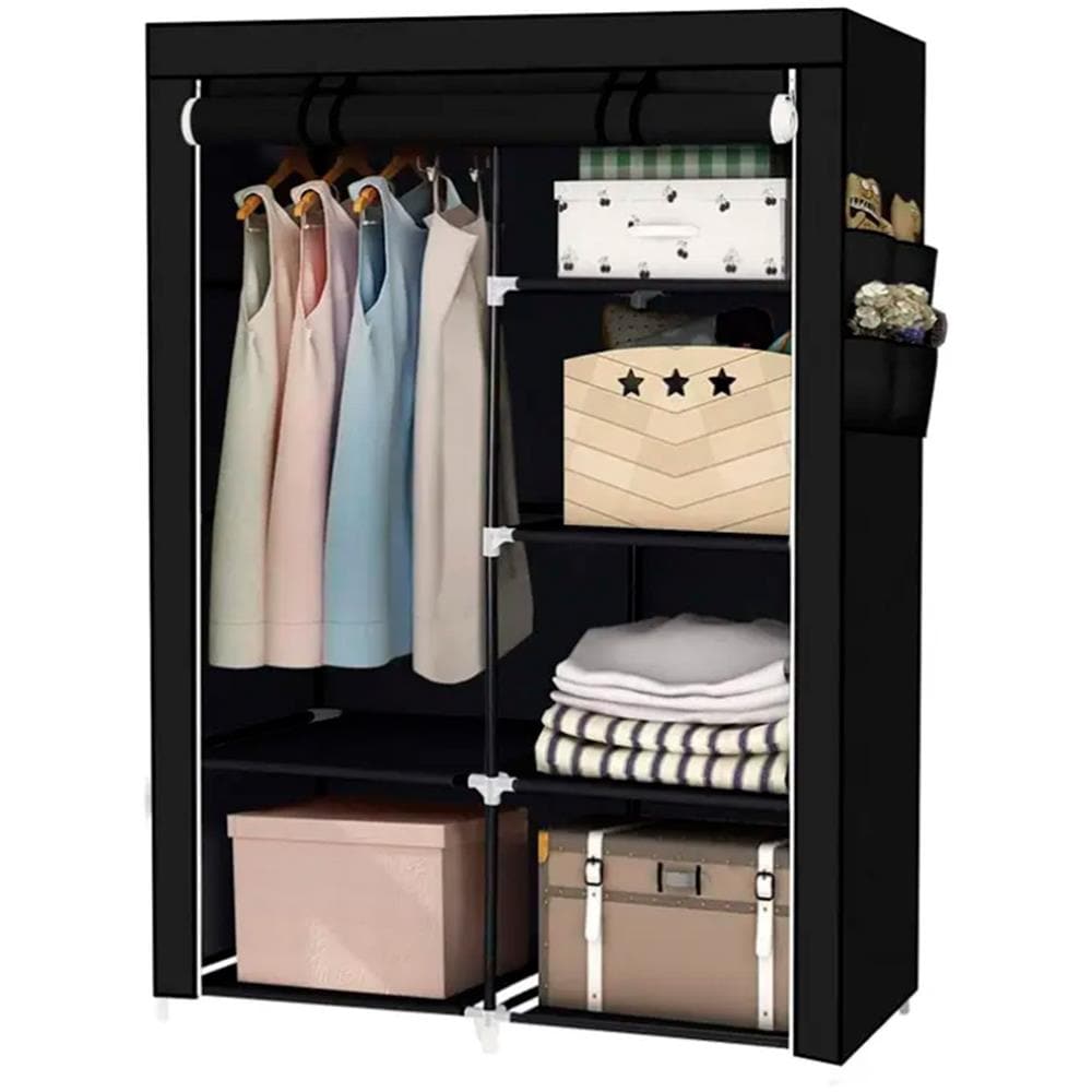 Armadio Spogliatoio In Tessuto Con Ante Con Cerniera E Tasche Laterali Home Misure 165x88x45cm Nero - Foto 1