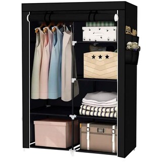 Armadio In Tessuto LOEFME Con Porte Scorrevoli - Tubi Da 16 Mm, Gambe Alte Nere, Include Scatola Organizzatore, Facile Montaggio