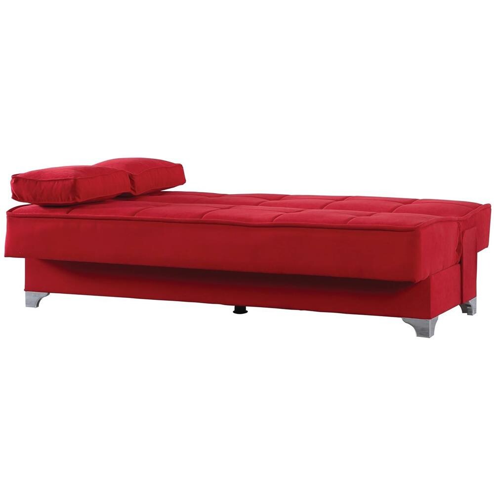 Divano Letto Carlos, Divano Letto Contenitore Lineare Con 2 Cuscini Inclusi, Sofà Da Soggiorno In Tessuto Imbottito Con Apertura Click-clack, 190x87xh91 Cm, Rosso - Foto 3