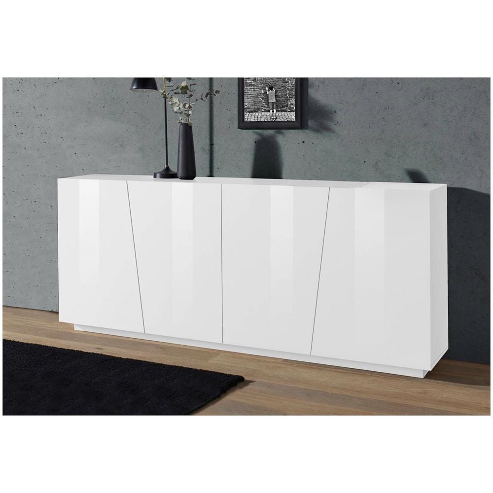 Credenza Oscar, Madia Da Cucina A 4 Ante, Buffet Da Soggiorno, 100% Made In Italy, Cm 200x43h86, Bianco Lucido - Foto 1
