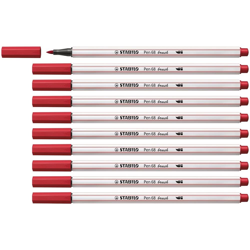 Pen 68 brush - Pennarello Premium con punta a pennello - Confezione da 10 - Rosso Scuro - Foto 1