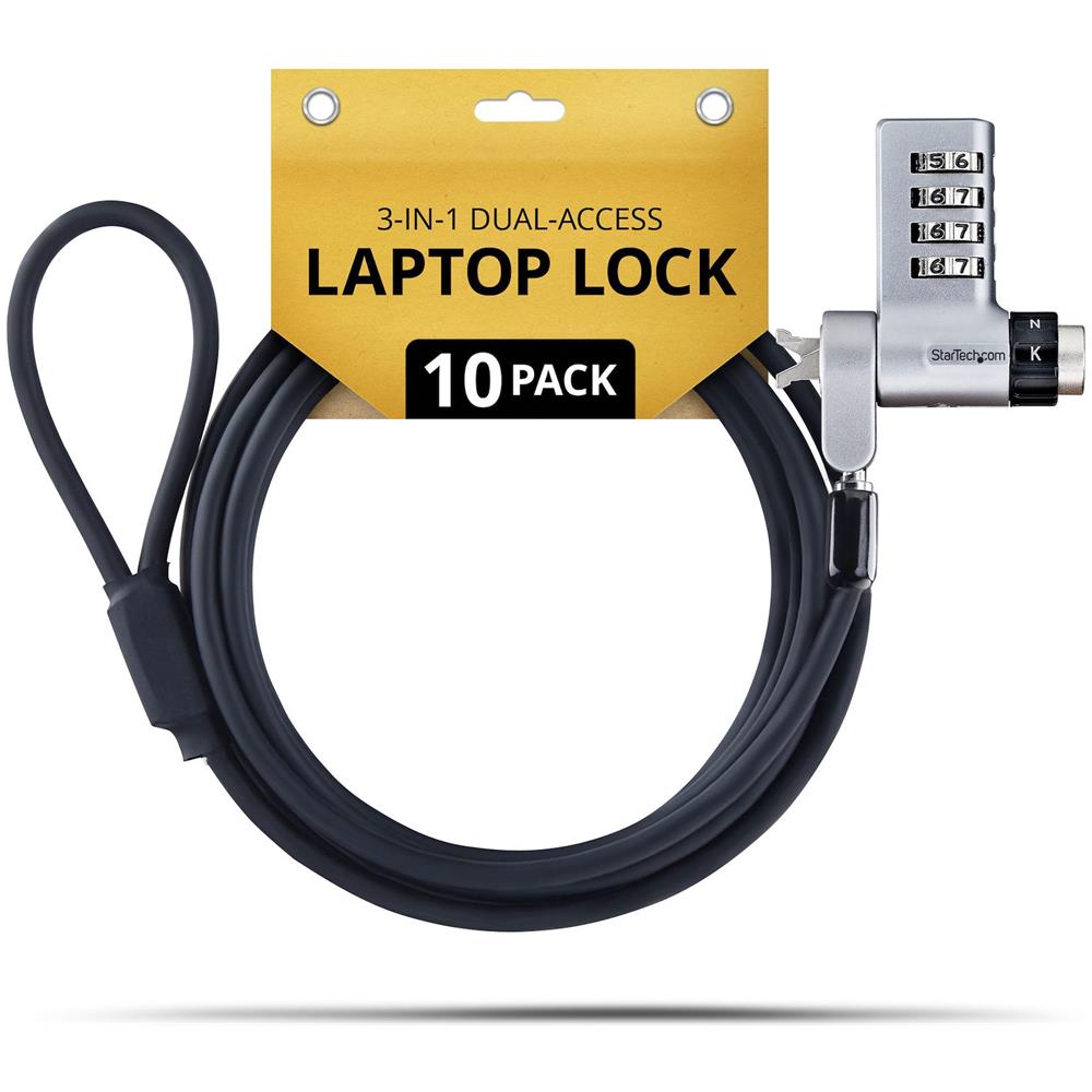 Cavo di sicurezza laptop 3-in-1, Chiave uguale o combinazione, 2m, Compatibile cpn Noble Wedge /Nano /K-Slot, antifurto, 10 pezzi, TAA - Foto 1