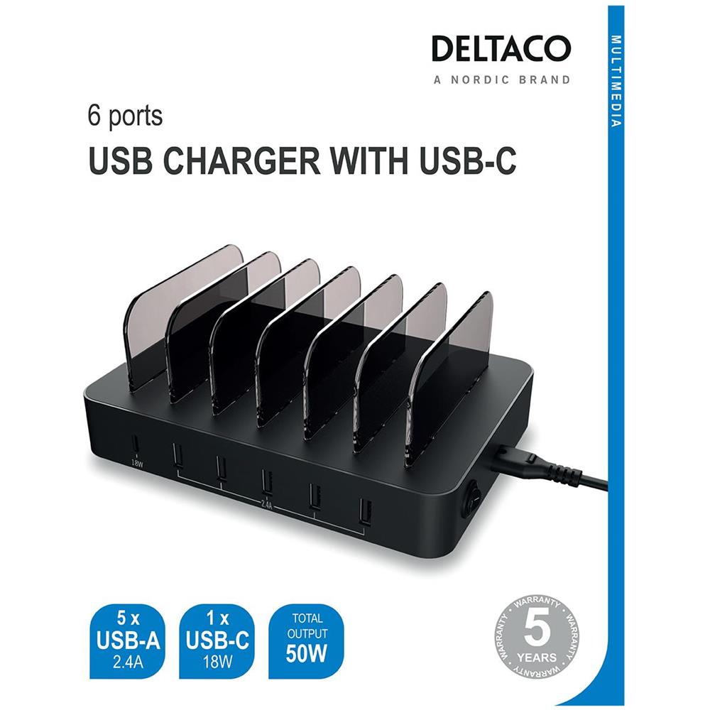 Usb Stazione Di Ricarica 5 Usb-a, 1 Usb-c Pd 50w - Foto 4