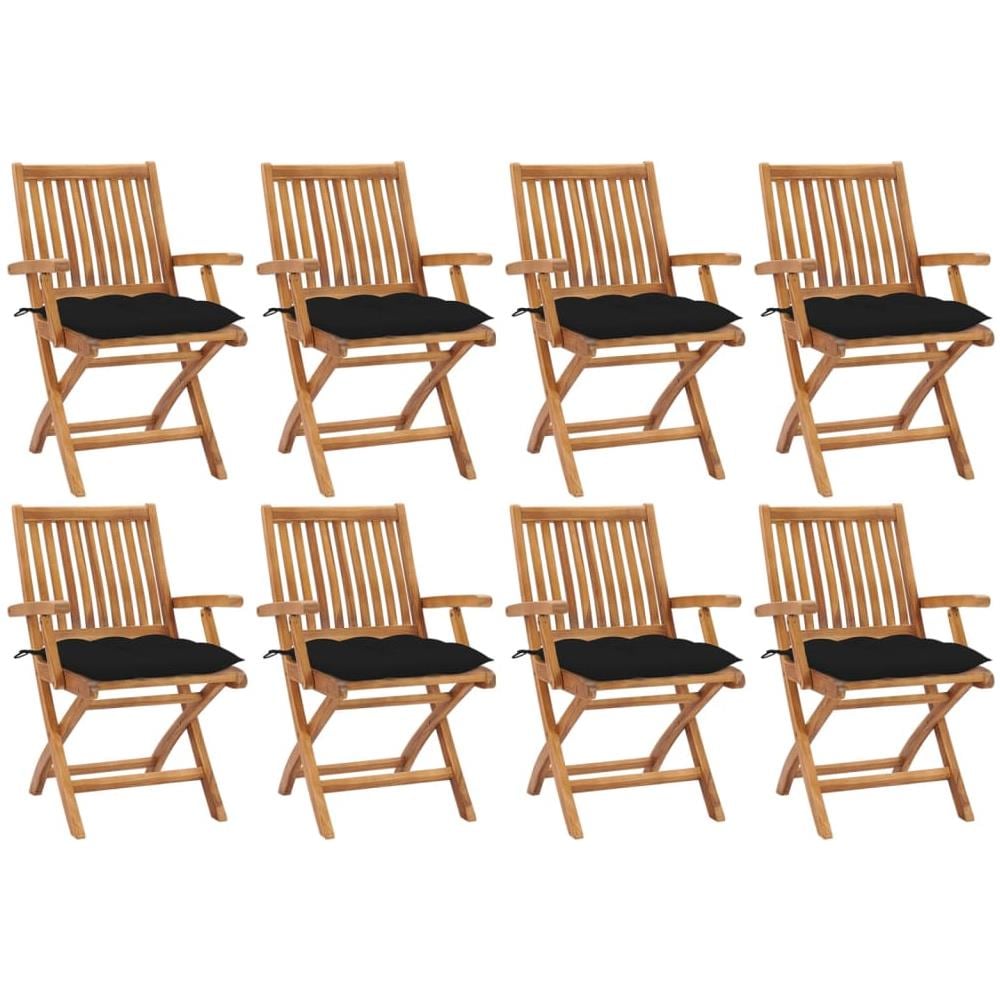 Sedie da Giardino Pieghevoli con Cuscini 8 pz Massello di Teak - Foto 1
