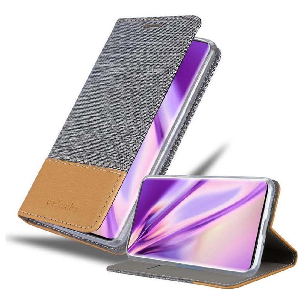 Custodia Compatibile Con Oneplus 7t Pro In Grigio Chiaro Marrone - Coperchio Protettiva Con Chiusura Magnetica, Funzione Stand E Tasca Per Le Carte - Foto 1