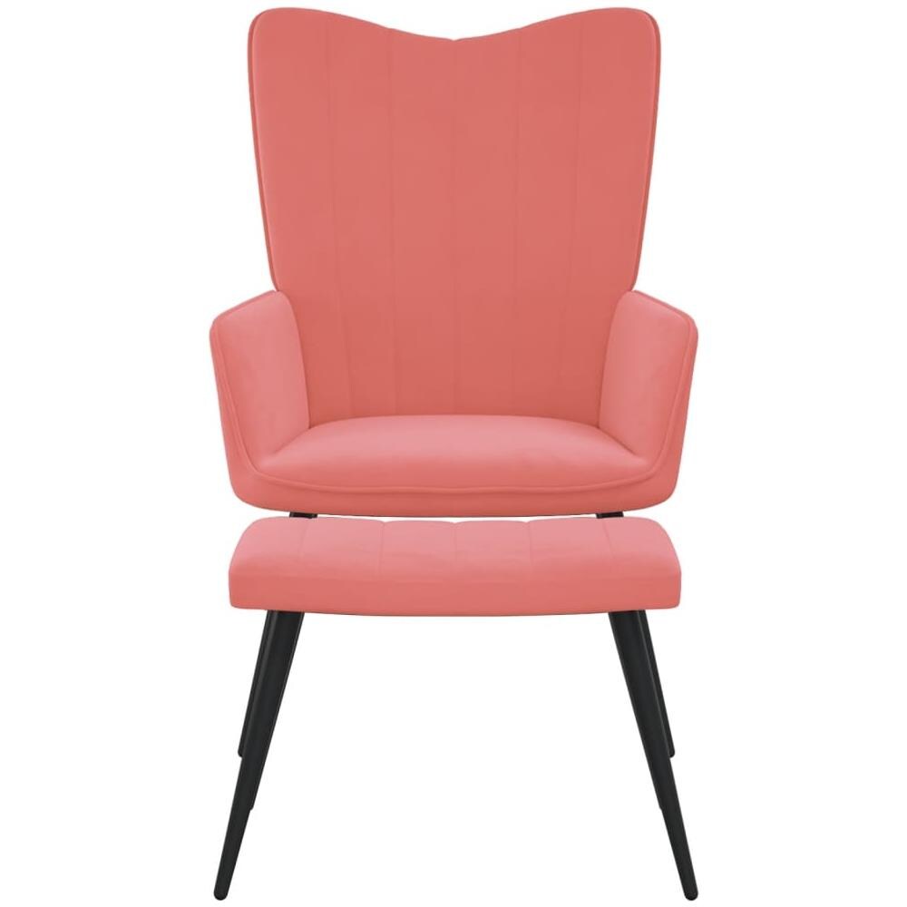 Poltrona Relax con Sgabello Rosa in Velluto - Foto 3