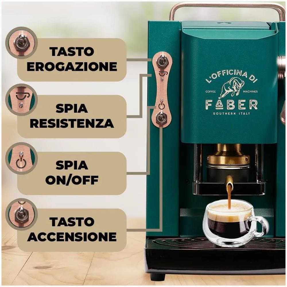 Macchina da Caffè Espresso Semi automatica Pro Mini Deluxe Serbatoio 1.3 Lt. Potenza 500 Watt Colore Verde - Foto 2