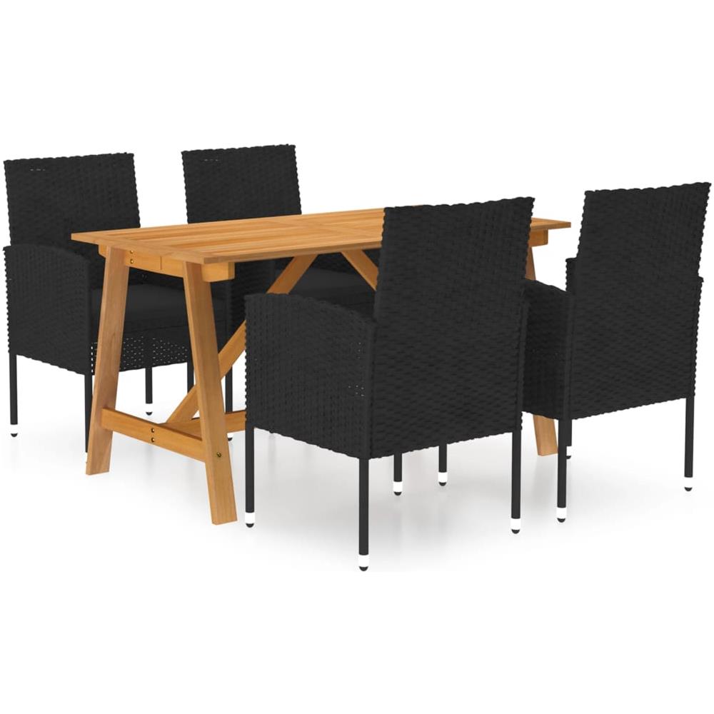 Set Da Giardino 5 Pezzi In Textilene Nero - Tavolo E 4 Sedie Pieghevoli Con Vetro Temperato - Foto 6