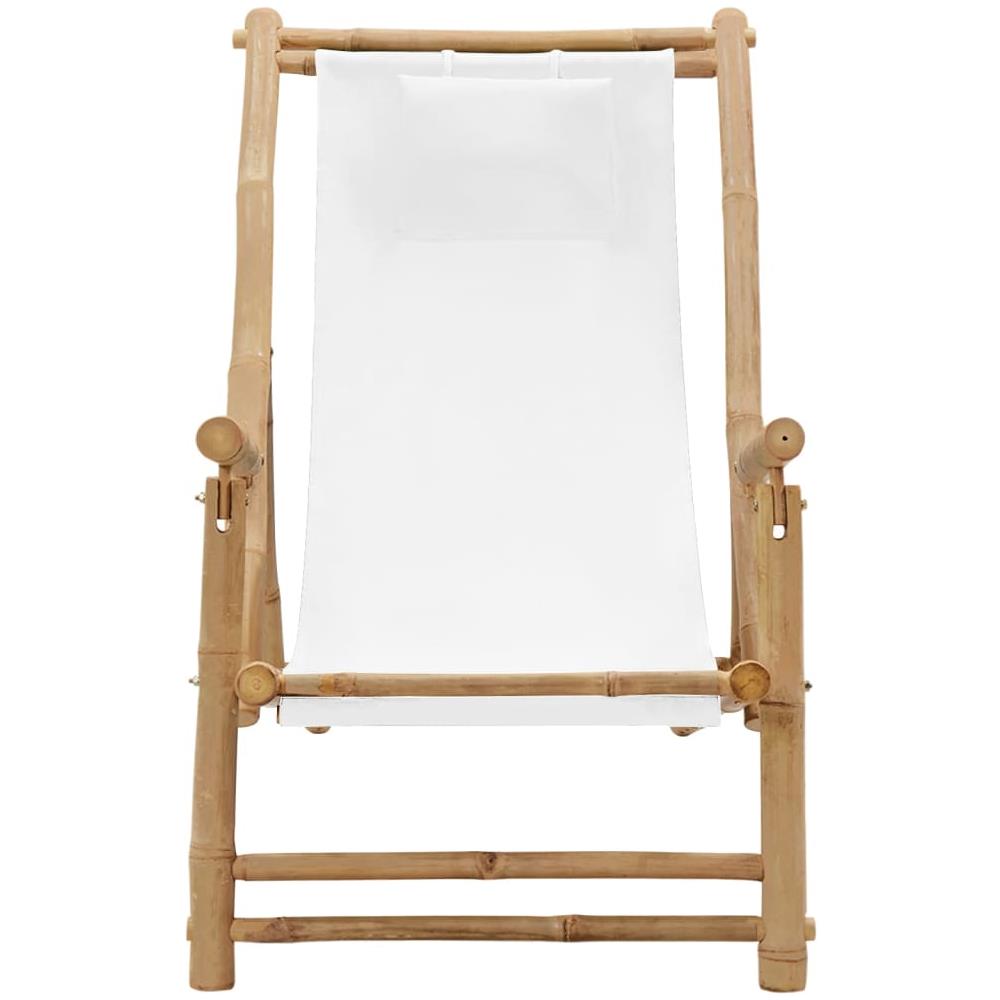 Sedia a Sdraio in Bambù e Tela Bianco Crema - Foto 2