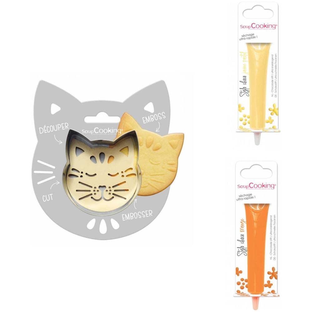 Kit Biscotti Per Gatti In Rilievo + 2 Penne Al Cioccolato Giallo Pastello E Arancione - Foto 1
