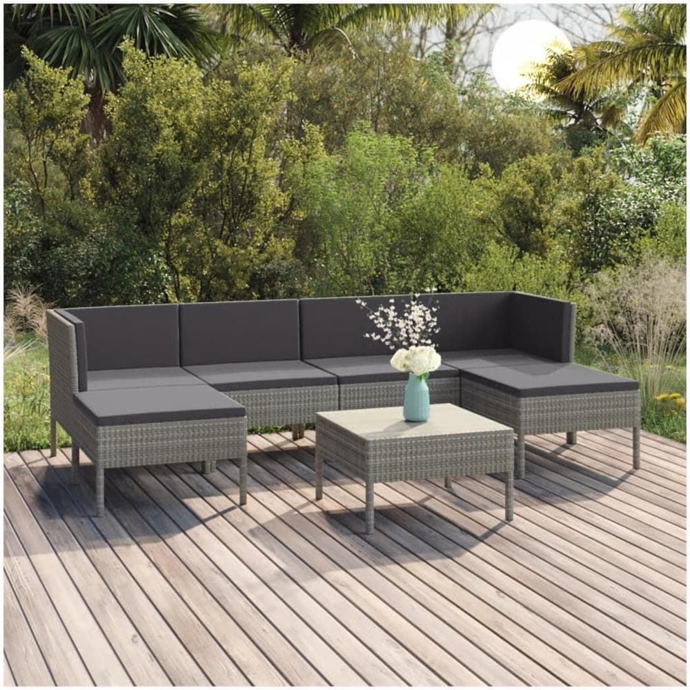 Set Divani Da Giardino 7 Pz Con Cuscini In Polyrattan Grigio - Foto 1
