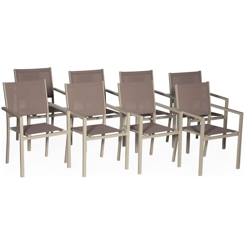 Set Di 8 Sedie In Alluminio Tortora - Textilene Tortora - Foto 1