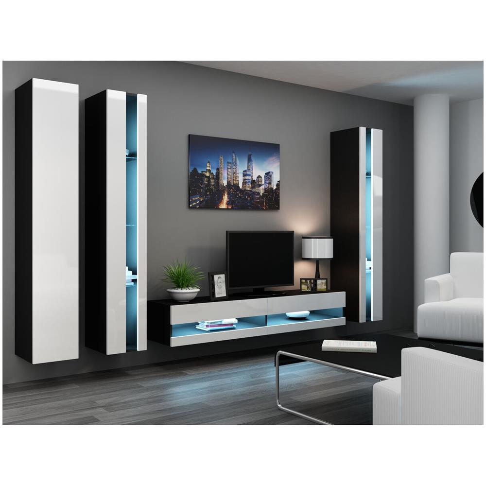 Tavolo Per Televisione Rtvvigo180n C /b 30 X 40 X 180 Cm Bianco Nero Laminato Legno Mdf Truciolare 180 X 30 X 40 Cm - Foto 2