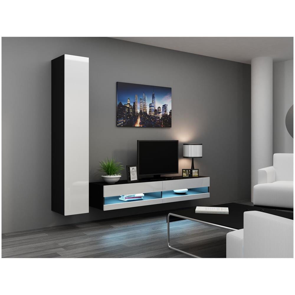 Tavolo Per Televisione Rtvvigo180n C /b 30 X 40 X 180 Cm Bianco Nero Laminato Legno Mdf Truciolare 180 X 30 X 40 Cm - Foto 6