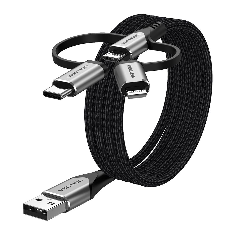 CQJHF cavo per cellulare Grigio 1 m USB A Lightning + micro-USB B + USB C - Foto 2