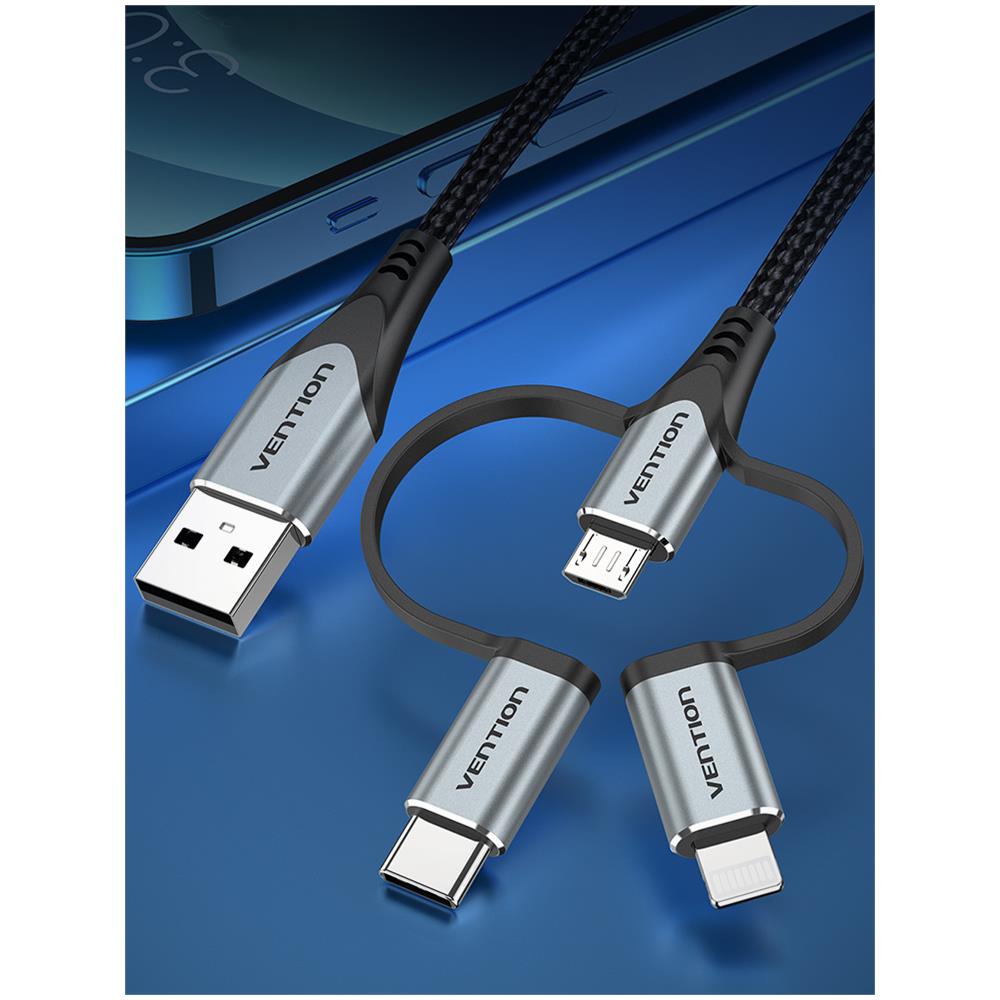 CQJHF cavo per cellulare Grigio 1 m USB A Lightning + micro-USB B + USB C - Foto 8