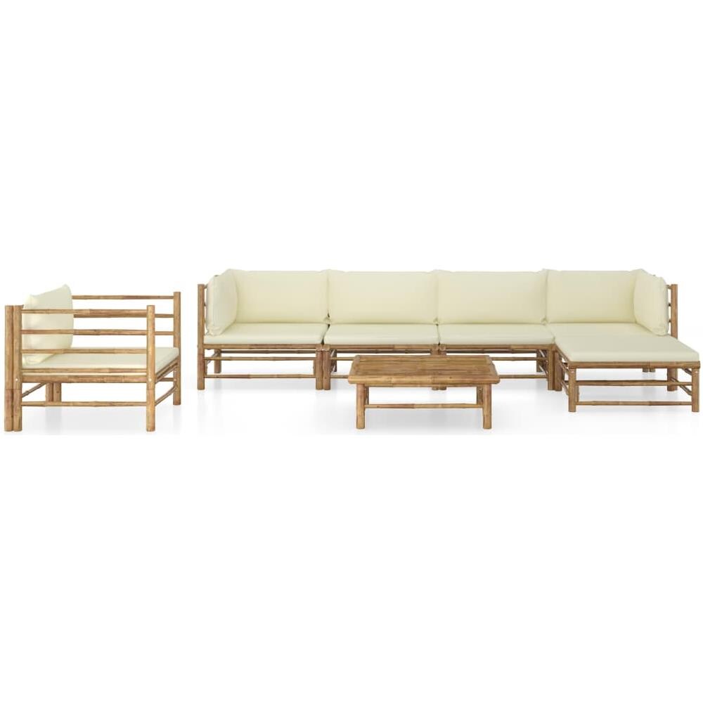 Set Divani Da Giardino 7 Pz Con Cuscini Bianco Crema In Bamb? - Foto 2